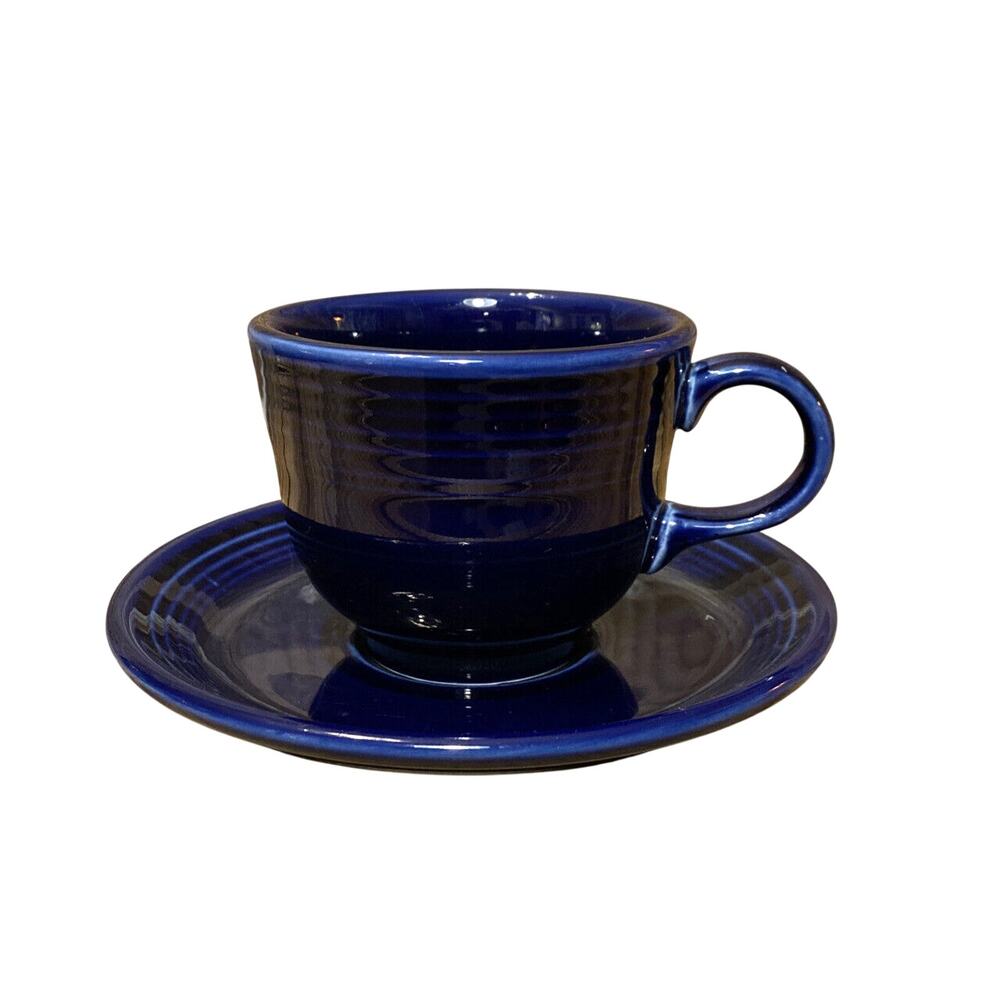 Fiesta Fiestaware Cobalt Blue Coffee Tea Cup & Saucer Set Homer Laughlin USA